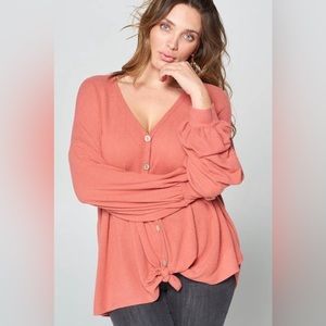 PS-T47-Plus Size Button Front Detail Top